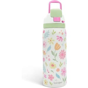 Floral Stainless Steel Water Bottle, Vacuum Insulated, Push-Button Lid, 32 oz, Gifts for Women Girls Friends Teens Birthday Christmas