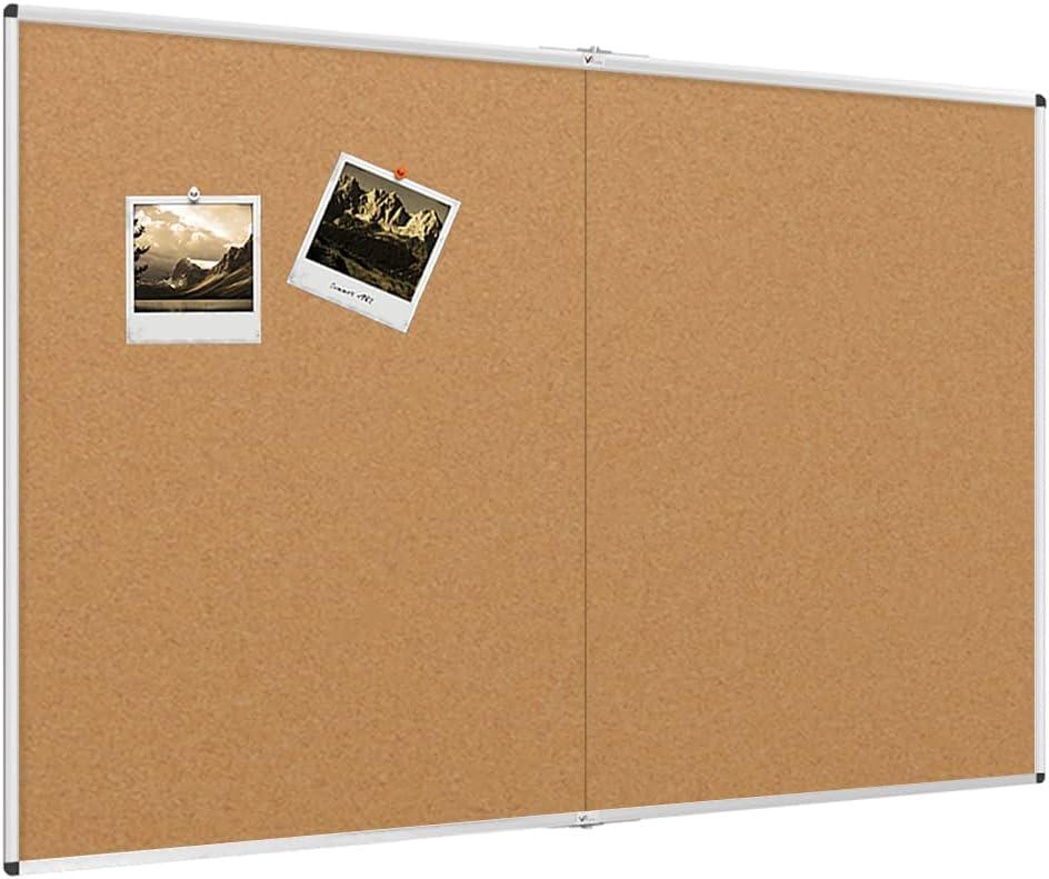 VIZ-PRO 60" x 48" Large Cork Bulletin Board, Foldable & Wall-Mounted Notice Pin Board with Silver Aluminum Frame, for School Home Office - 5' x 4' Corkboard (60 X 48 Inches)