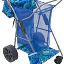 Tommy Bahama Wonder Wheeler Deluxe Folding Beach Cart, Portable Caddy for Towels and Beach Accessories, Stores 48-Quart Cooler & 4 Chairs, Blue