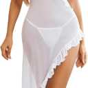 Avidlove Lingerie for Women Mesh Babydoll Chemise Sexy V Neck Nightdress Ruffle Hem Nightwear Side Split Nightgown (Large, White)