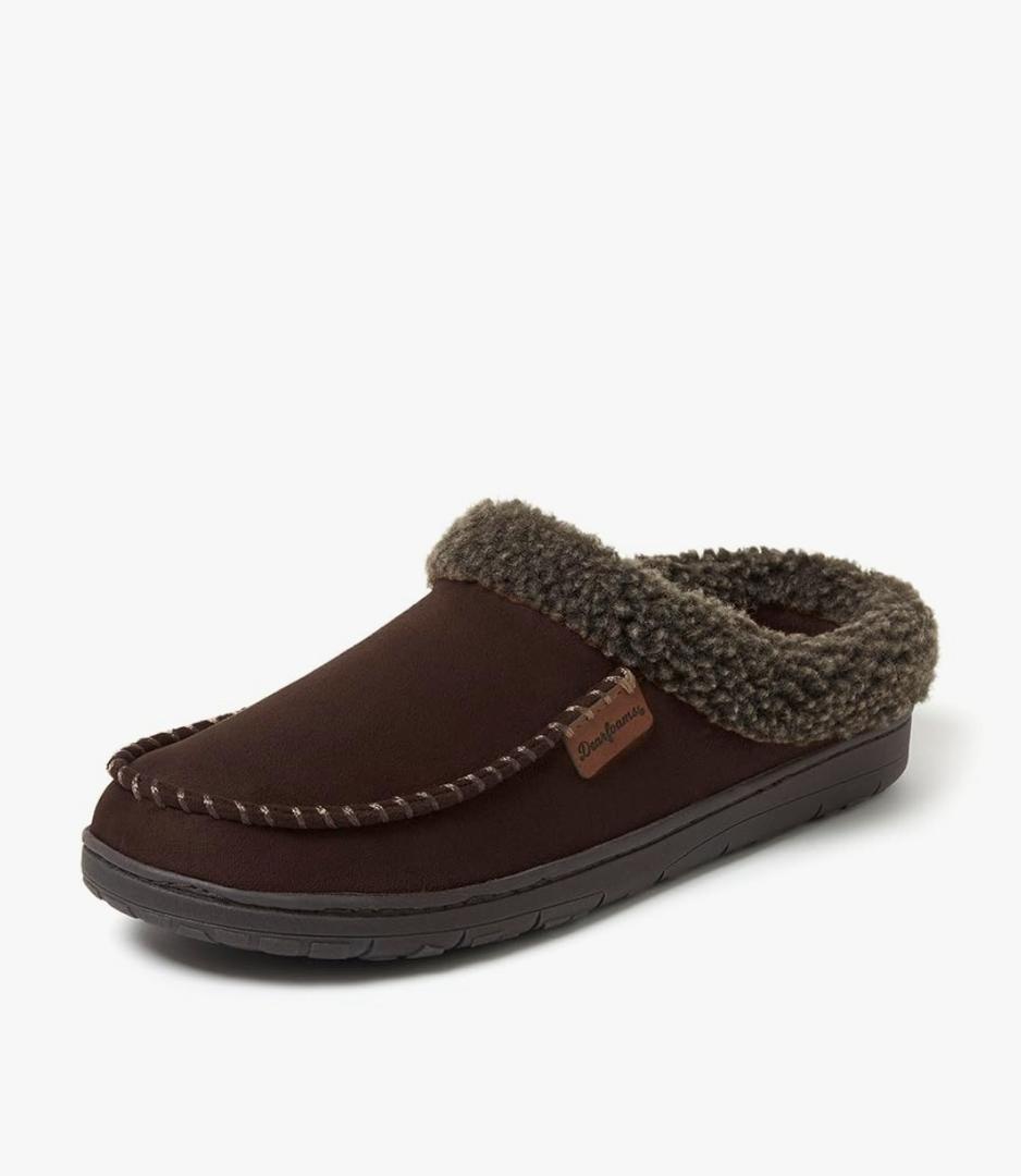 Dearfoams Men’s Brendan Indoor/Outdoor Breathable Memory Foam Clog House Shoe with Wide Widths Slipper, Coffee, 11-12