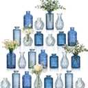 Hewory Small Bud Vases Bulk: 25Pcs Multi Blue Flower Vases for Centerpieces | Mini Coastal Decor, Vintage Glass Bottle for Wedding Table, Baby Showers, Patriotic, Relief, Navy & Light Blue, Assorted