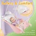 Canvas Baby Swing for Infants to Toddlers,Indoor Outdoor Wooden Hanging Swing Seat with Safety Belt and Mounting Hardware, Suitable for Ages Up to 3,Pink