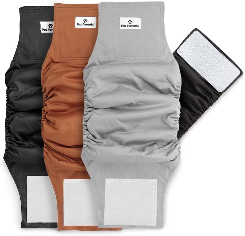 Pet Parents Washable Belly Bands for Male Dogs (3pack) + Extendrs of Durable Dog Diapers Male, Premium Male Dog Diapers & Dog Wraps (Medium, Natural)