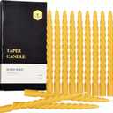 Natural Beeswax Spiral Taper Candles Bulk -12 pcs - Organic Dripless Long Candle Sticks for Dinner Wedding Party Christmas Home Decorations - 10 Inch Tall - Yellow