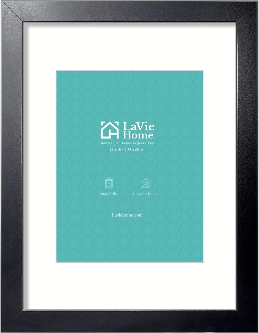 LaVie Home 14x18 Picture Frame Black Poster Frame,Display Pictures 12x16 with Mat or 14x18 Without Mat, Stable and Sturdy Frame and Polished Plexiglass, Horizontal and Vertical Format of The Walls