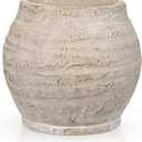 Briful Rustic Vintage Ceramic Pottery Vase, 5.1'' Farmhouse Table Decor with Distressed Texture, Wide Mouth Decorative Jar Vases for Home Decor, Shelf & Entryway, Cream White