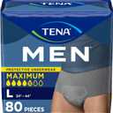 Tena Protective Incontinence Underwear for Men, Maximum, Large, Grey, 80 Count (Waist Size 34in-44in)