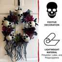 Haunted Hill Farm 24-In. Hanging Wreath with Skulls, Fall Flowers, and Vines, Front Porch Decor, Indoor or Covered Outdoor Halloween Decorations, Halloween Party Decorations for Door, Wall, or Windows