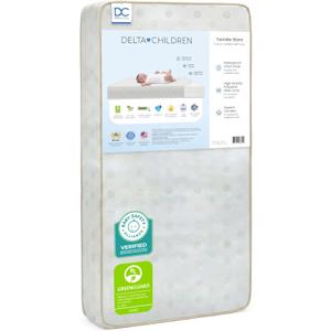 Delta Children Twinkle Stars Dual Sided - 6" Premium Sustainably Sourced Fiber Core Crib and Toddler Mattress - Waterproof - GREENGUARD Gold Certified Made in USA, 52"L x 27.5"W x 6"Th