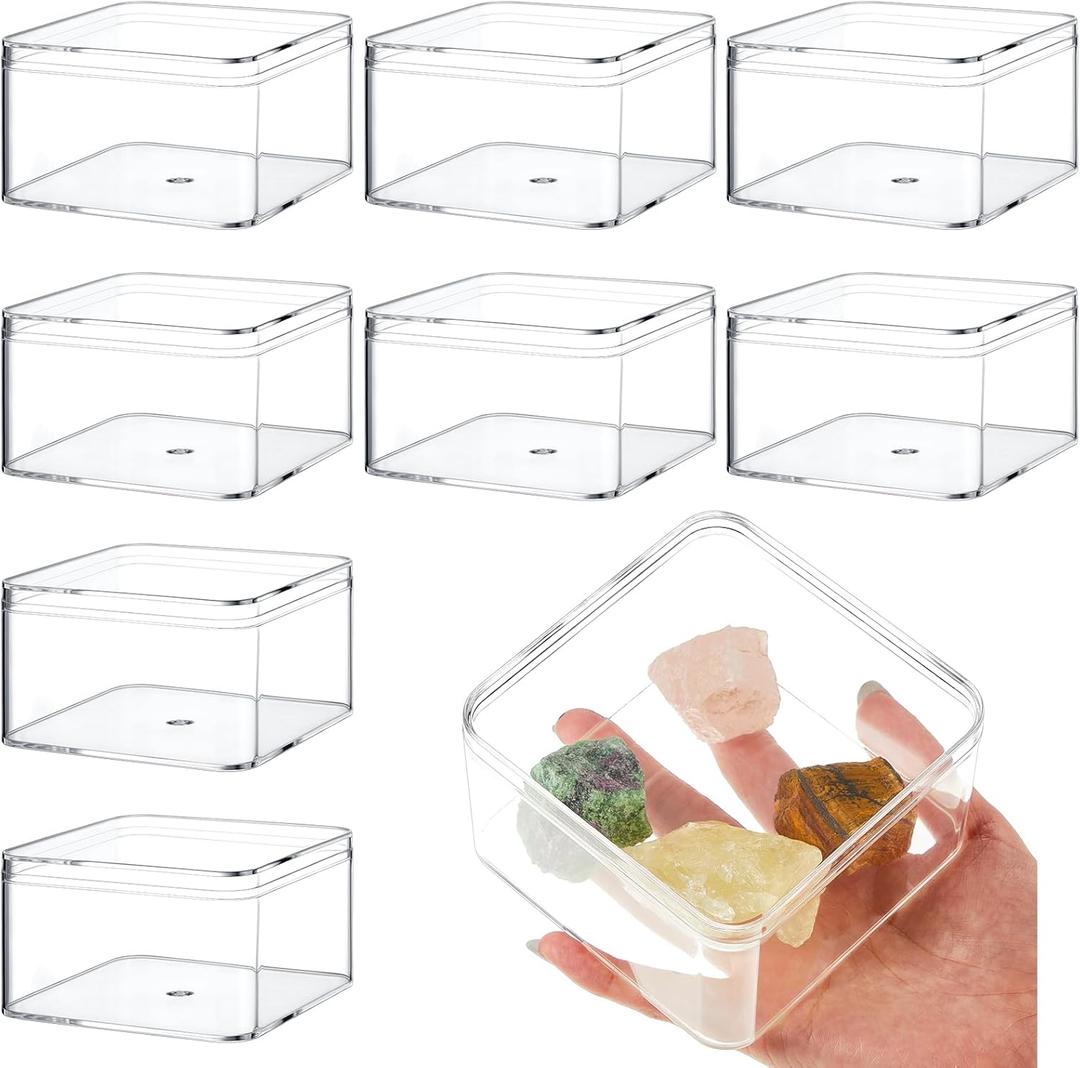 Blulu 8 Pcs Clear Acrylic Box with Lid Plastic Jewelry Mini Storage Box Mini Cube Containers for Candy and Tiny Jewelry(3.94 x 3.94 x 2.36 Inch,Classic Style)