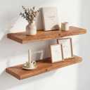 30 Inch Floating Shelves, Solid Wood Wall Shelves, 8 Inch Deep Floating Shelf for Bathroom, Bedroom, Living Room, Kitchen, Home Decor & Storage, Heavy-Duty Wooden Shelf Wall-Mounted, Set of 2