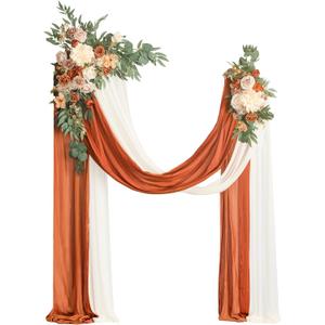 Ling's moment Fall Artificial Wedding Arch Flowers Kit Pack of 4, 2pcs Hanging Flower Arrangement 2pcs Drapes Ceremony Rose Arbor Backdrop Brunt Orange Terracotta Floral Party Autumn Outdoor Decor