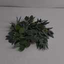 Artificial Green Eucalyptus Wreath,15 inches Greenery Wreath with Clusters of White Flowers Mini Spring/Summer Wreaths for Front Door Wall Window Decor