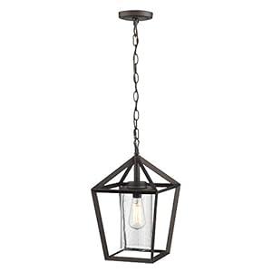 Emliviar 17 Inch Outdoor Pendant Light, Exterior Hanging Light in Oil Rubbed Bronze Finish with Seeded Glass, YE19109H ORB