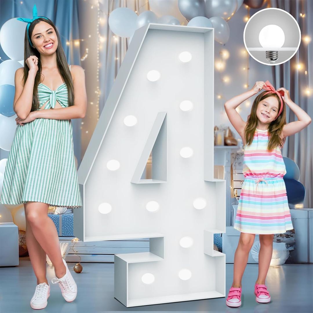 4FT Marquee Light Up Numbers  Cool White Light Up Numbers 0 with Fixed Water Bag, Party Decoration Large Marquee Light Up Numbers can Be Used for Wedding Decoration, Birthday Party Decoration