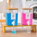 Liquid Laundry Detergent Dispenser Set with Shelf and Bamboo Lids for Laundry Room Organization and Storage - 2 Pack 90 oz Laundry Containers for Laundry Soap, Fabric Softener
