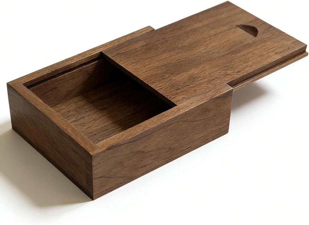 3.19" x 2.64" x 1.02" Inch Small Wood Gift Box with Sliding Lid, Sliding Top Tiny Wooden Keepsake Box USB Box for Wedding Gift, Elegant Present | Handcrafted Wood Box for Rings, Earrings