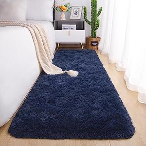 Chicrug Soft Runner Rug for Bedroom Living Room Plush Fluffy Rug 2x6 Feet, Shag Furry Runner Area Rug Carpet Non Shedding for Nursery Children Kids Girls Room Home Decorative, Navy Blue