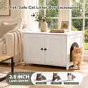 Hidden Cat Litter Box Enclosure Furniture, Dog Proof Kitty Washroom Cabinet with Odor Control, Low Entry Wooden Cat House Cabinet Indoor, Farmhouse Style End Table/TV Stand with Storage, White