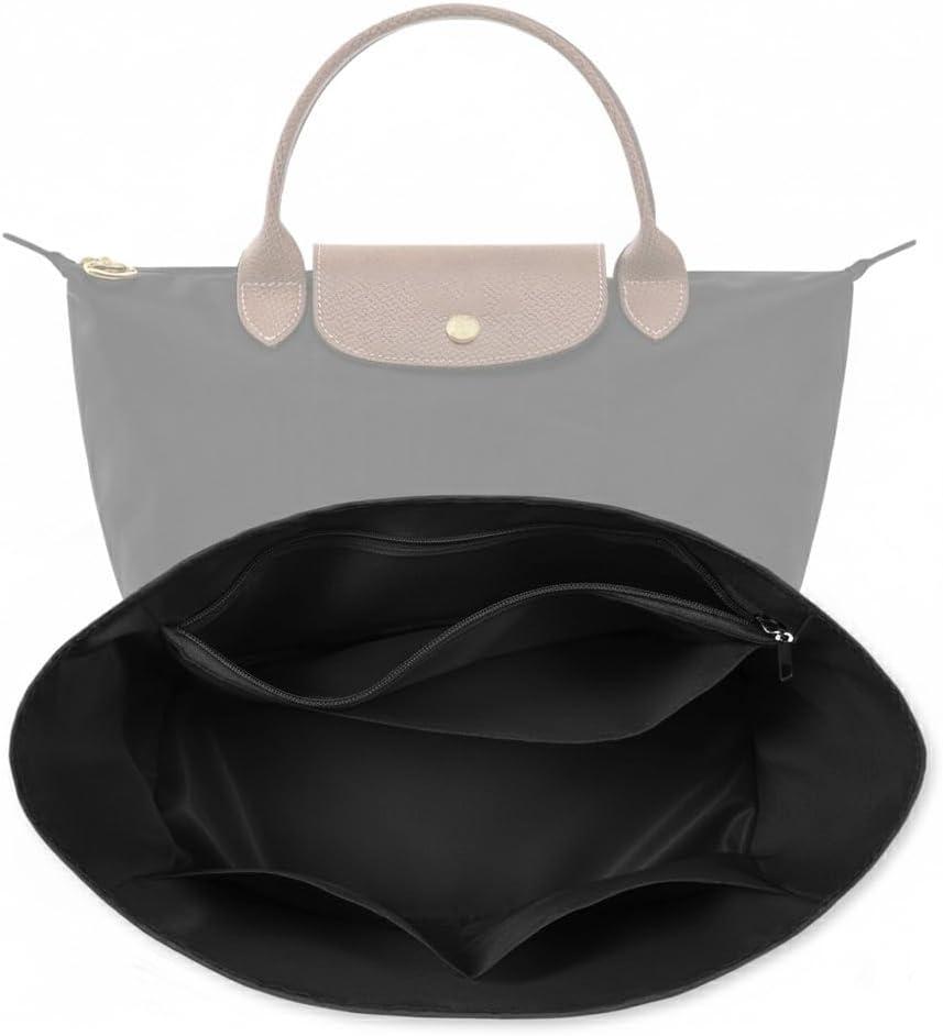 Waterproof Premium Nylon Purse Organizer Insert for Longchamp Le Pliage Tote Bag (Black, Small)