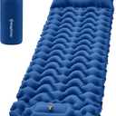 KingCamp Sleeping Pad for Camping, Ultralight Connectable Inflatable Sleeping Pad Camping Mattress with 6.3" Built-in Pillow & Foot Pump for Backpacking Hiking Tent Cot (Navy Blue)
