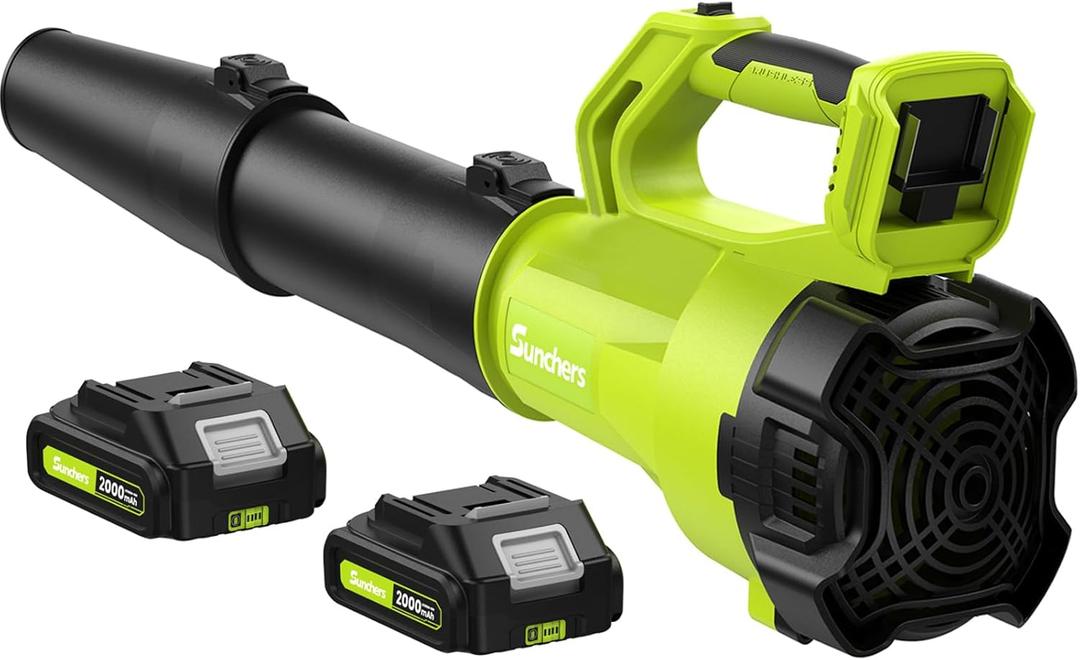 SUNCHERS Leaf Blower Cordless with 2 Batteries and Charger, Electric Battery Powered Cordless Leaf Blower, Portable Lightweight Handhold Blowers for Blowing Leaves, Patio Cleaning, Lawn Care and Dust