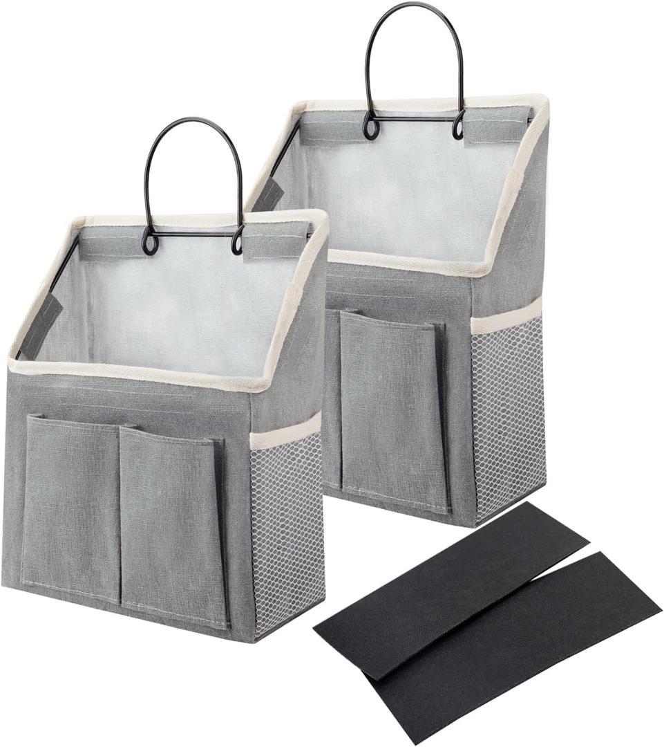 LYroo 2 Pack Wall Hanging Bag Organizer Basket with Pockets for Bathroom Bedroom Kitchen Dorm Room Essentials Rv Storage and Organization (Gray) (Grey)