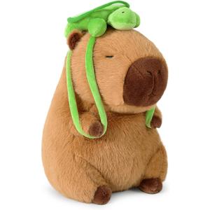 Ditucu Cute Capybara Plush with Turtle Backpack Soft Capibara Stuffed Animal Plushies Toys Hugging Gifts for Kids Brown 13 inch