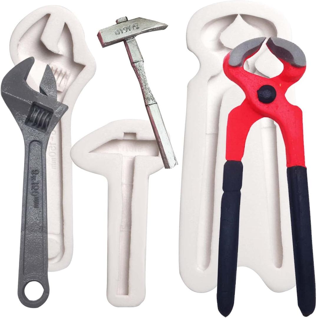 Hand Tools Chocolate Silicone Molds, 3 Packs Large Hammer Wrenches Pliers Construction Tools Baking Molds, 3D Fondant Molds for Cake Decoration Candy Sugar Craft Gum Paste Clay