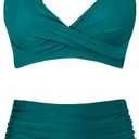 Women's High Waisted Bikini Sets Push Up Twist Front Spaghetti Straps Ruched Two Piece Swimsuit Bathing Suit (Medium, Teal)