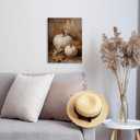 Zeuiwr Fall Artwork White Pumpkin Framed Wall Decor, Farmhouse Rustic Autumn Pumpkin Maple Leaf Canvas Wall Art, Retro Country Fall Pictures Prints for Home Bedroom Living Room Decor, 11x14 Inches