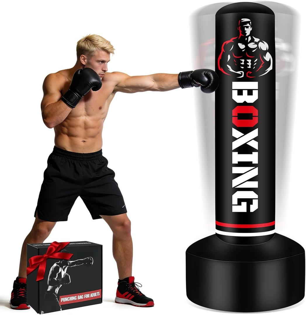 Heavy Punching Bag for Adults Teens, 70" Freestanding Punching Bag with Stand Kickboxing Bags, Women Men Heavy Boxing Bag for Beginners Training MMA Karate Muay Thai Fitness