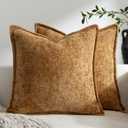 Pack of 2 Golden Brown Decorative Throw Pillow Covers 18x18 Cozy Soft Chenille Accent Vintage Square Couch Pillow Covers for Home Decor Bed Sofa Living Room