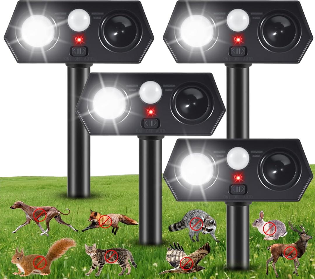 Sonic Racoon Fortress Pro IP65 Solar Ultrasonic Animal Repellent Outdoor Deer Repellent Devices Cat Deterrent Deer Alarms for Gardens with Motion Sensor&Light Rabbit Squirrel Skunk Dog Repeller(4)