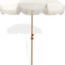 7.5ft Patio Umbrella with Fringe, Beach Umbrella, Fringe Umbrella Outdoor Patio with Hanging Hook, Tilting Aluminum Pole, UV 50+, Fiberglass Ribs, Elegant Cream