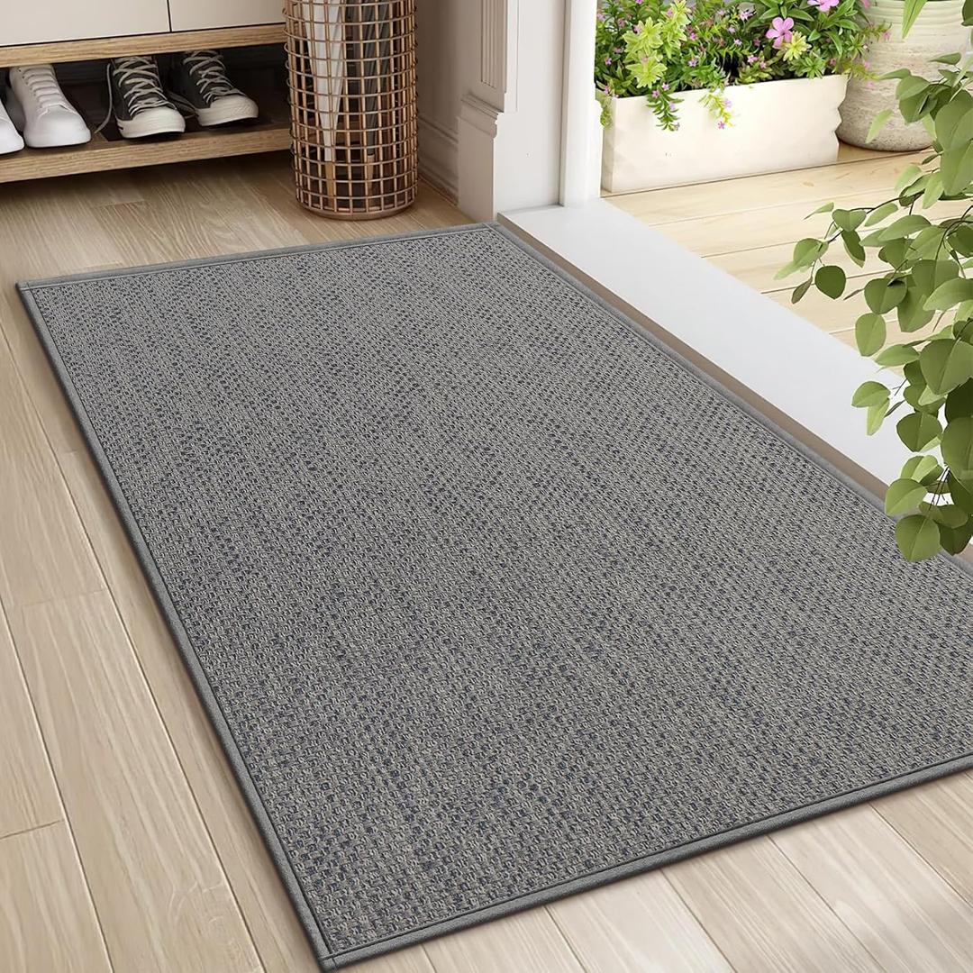LEKEEPGO Door Mat 24"x36", Non Slip Door Mat Indoor Entrance, Rubber Backing Front Indoor Door mats Washable Absorbent Low-Profile Entryway Entry Resist Dirt Inside Door Mats, Light Grey
