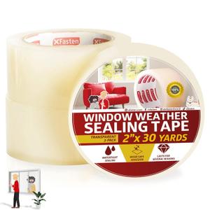 XFasten Transparent Window Weather Stripping Tape 2x30yds (3-Pack Total 90yds), No Residue Insulation Tape for Windows and Doors, Winter Window Seal (Clear)