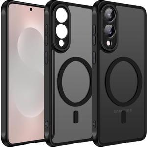 ivoler Magnetic Case for Samsung Galaxy S25 Edge 5G 6.7 [Compatible with Magsafe] [Military Grade Protection] Magnetic Charger Case for S25 Edge, Frosted Translucent Back Phone Cover- Matte Black