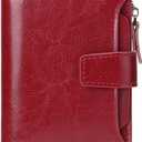 GOIACII Small Women Wallet Genuine Leather RFID Blocking Bifold Zipper Pocket Card Holder with ID Window (A01 Wax Red)