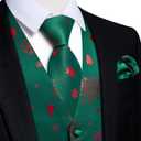 DiBanGu Mens Christmas Suit Vest and Tie Set for Men Waistcoats and Necktie Pocket Square Set for Prom Party S-3XL (XX-Large, Green Red)