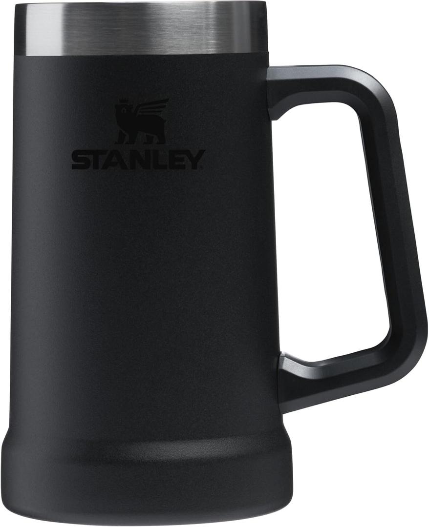 Stanley Stay-Chill Beer Stein 24 oz | Heavy Duty Big Grip Handle | Beer Tumbler Drink Cup, Holds 2 Cans | Insulated Stainless Steel Party Mug | BPA-Free (Black 2.0)