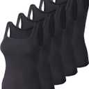 BQTQ 5 Pack Women's Tank Tops Square Neck Sleeveless Ladies Tank Top Undershirts (XX-Large, Black)