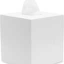 Matte White Square Tissue Box Cover, Decorative Tissue Box Dispenser for Bathroom, Parlors, Office, Bedroom Dresser, Vanity Countertop, Nightstand, Car, and Desk