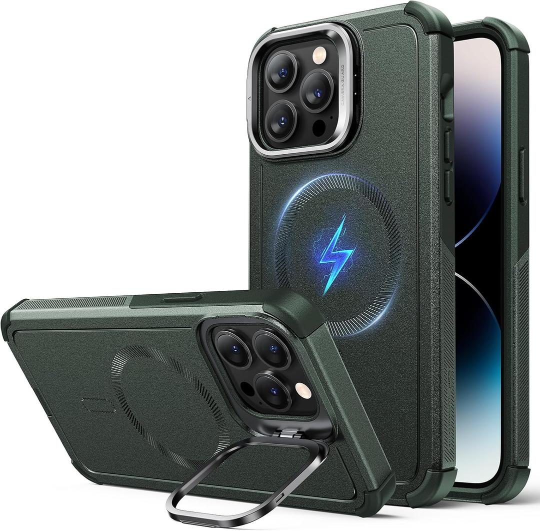 ESR for iPhone 14 Pro Phone Case with Stand, 23ft Military-Grade Drop Protection Heavy Duty Magnetic Phone Case, Compatible with MagSafe Accessories, Cyber Series, Green
