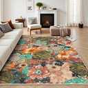 Area Rugs 8x10 Rug for Living Room Washable Vintage Area Rug Non Slip Floral Rugs Foldable Low Pile Soft Large Carpet for Bedroom Bedside Dining Room Kids Playroom Farmhouse