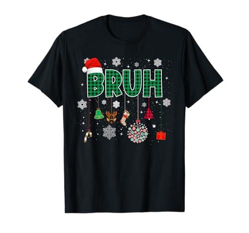 Bruh Christmas Green Plaid Boys Kids Girls Xmas Pajamas T-Shirt, XL