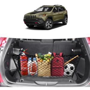 Canvcle Trunk Cargo Net for 2014-2023 Jeep Cherokee Accessories Envelope Style Mesh Trunk Net Organizer and Storage Stretchable Adjustable Elastic Nylon Rear Cargo Netting with Hooks