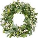 Vlorart Artificial Spring Summer Christmas Greenery Wreaths for Front Door Green Eucalyptus Leaf Wreath Decor Boxwood with Big Berries for Farmhouse Outside Year Round (18'')