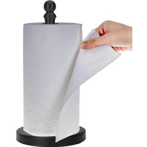 Paper Towel Holder Countertop, Standing Paper Towel Roll Holder for Kitchen Bathroom, with Weighted Base for One-Handed Operation (Black)